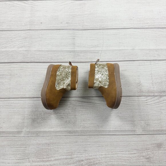 Carter’s Toddler Girls Boots Tan Glitter Chelsea Booties Faux Fur 4 - Picture 4 of 6